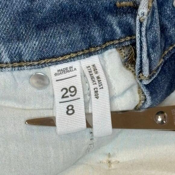 Loft High-Rise Straight Crop Distressed 5-Pocket Jeans Women's 29/8 | Blue Denim - Picture 6 of 11